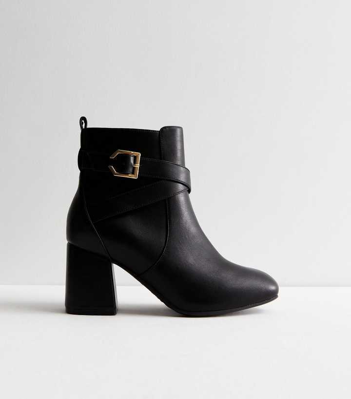 Wide Fit Leather Buckle Ruched Ankle Boots