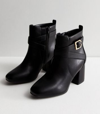 Black leather wide fit ankle boots online