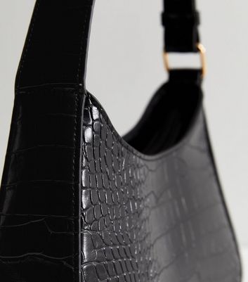 Black Faux Croc Shoulder Bag New Look