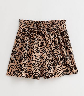 Brown Animal Print Belted Shorts New Look