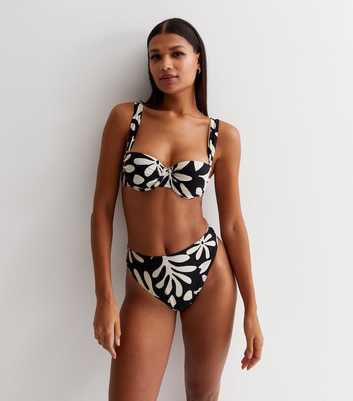 Black Leaf Print Bikini Top