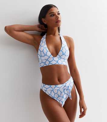 White Geometric Print Tie High Waist Bikini Bottoms