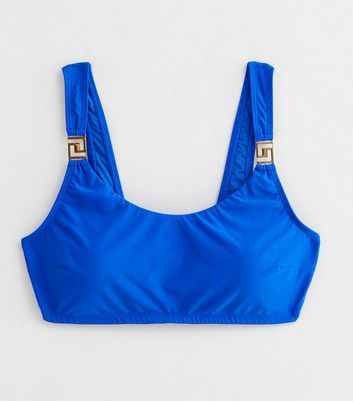 Curves Blue Scoop Bikini Top New Look