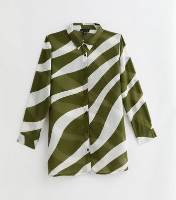 Khaki Zebra Print Long-Sleeve Beach Shirt New Look