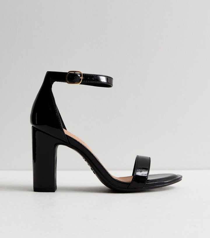 New Look Peep Toe Heels Wide Fit Black Patent Part Block Heel