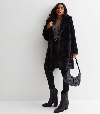 Black faux fur coat uk deals