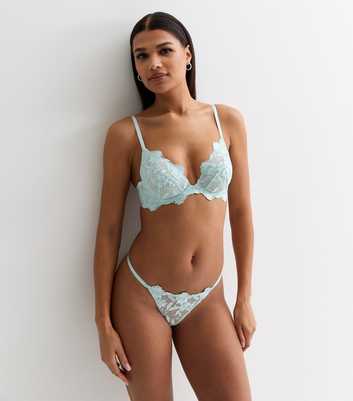 Seafoam Green Lace Plunge Bralette and French Knicker Lingerie Set