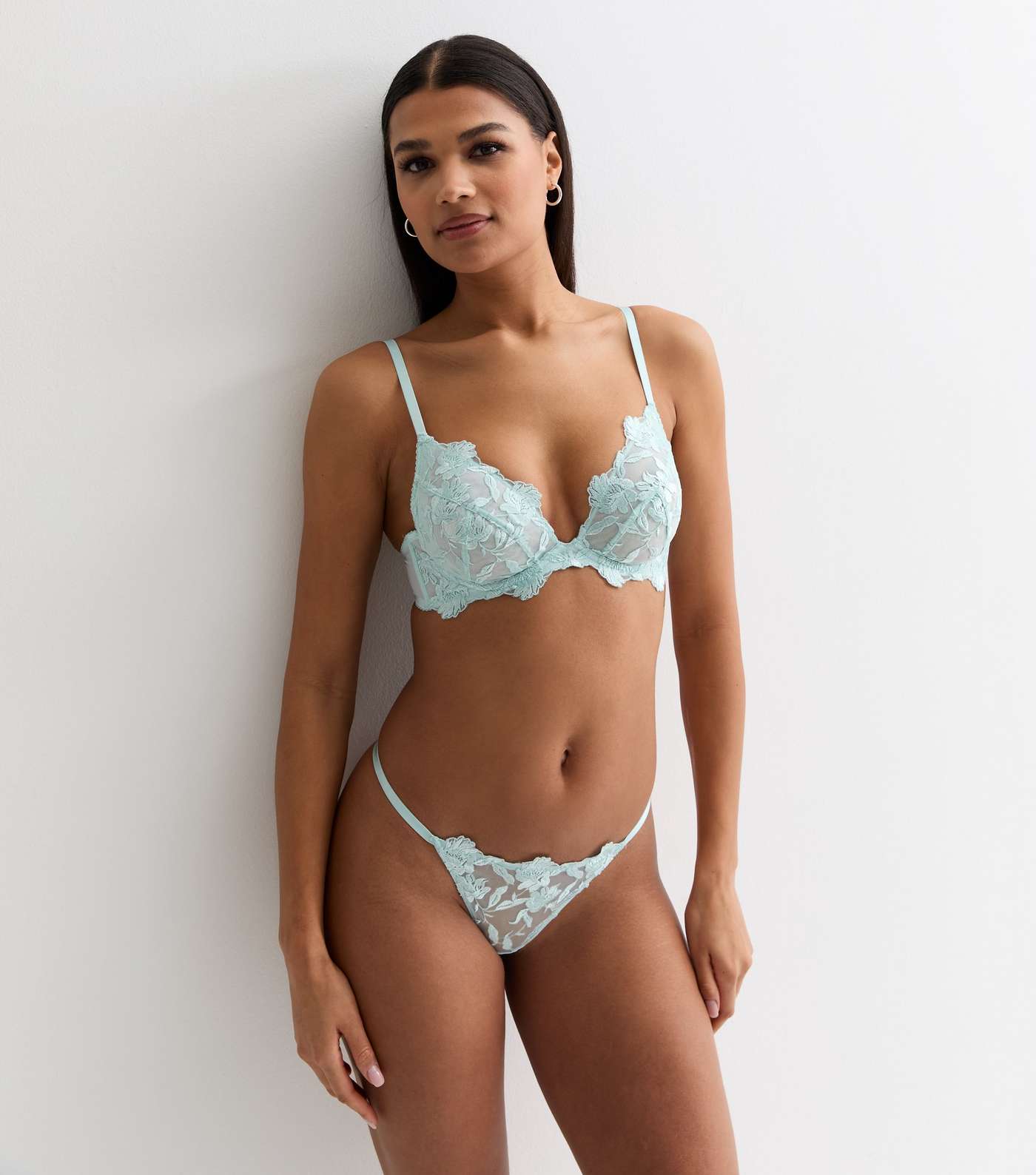 Mint Green Floral Embroidered Non Padded Bra