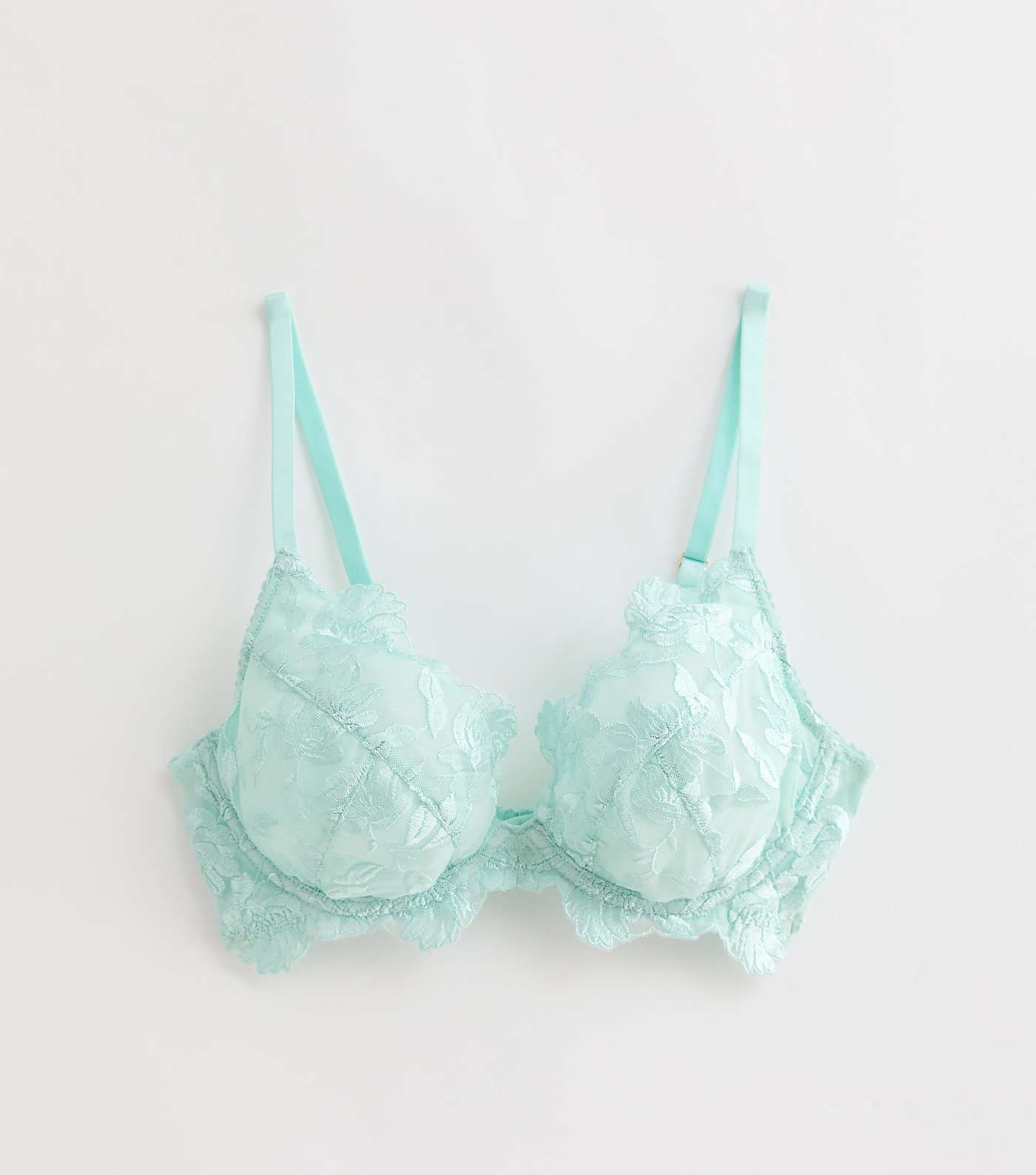 Mint Green Floral Embroidered Non Padded Bra Image 5