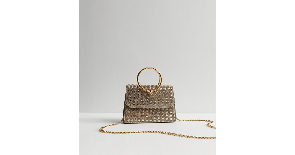 Gold Embellished Grab Handle Bag New Look