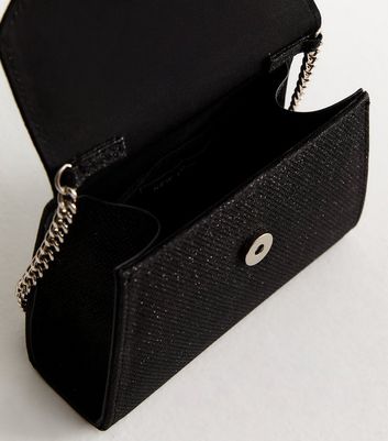 Black Glitter Chain Clutch Bag New Look