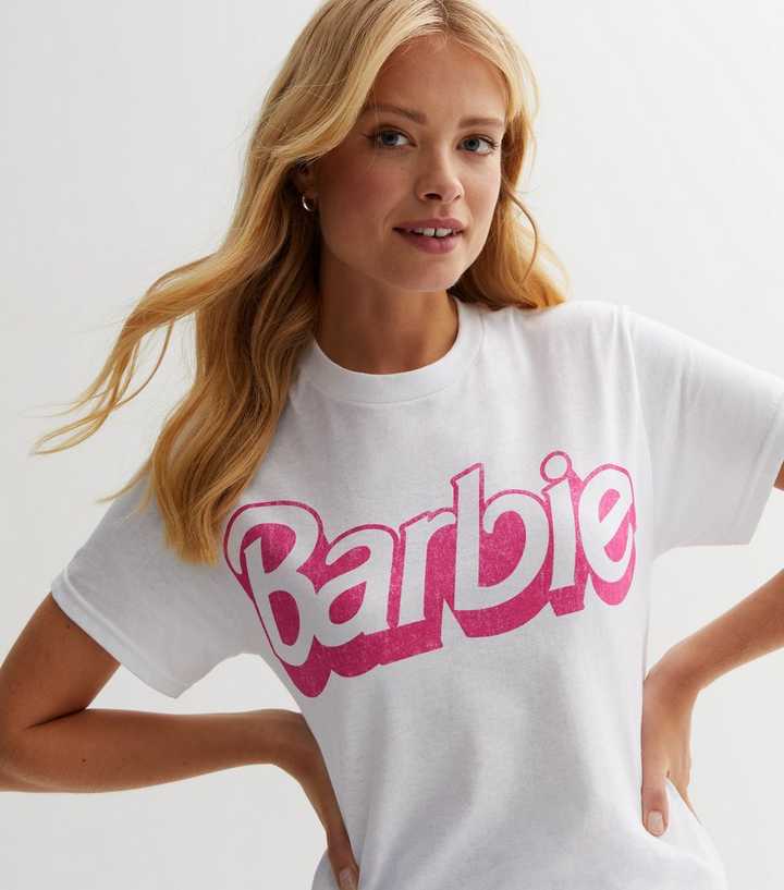 White Cotton Barbie Logo Oversized T-Shirt