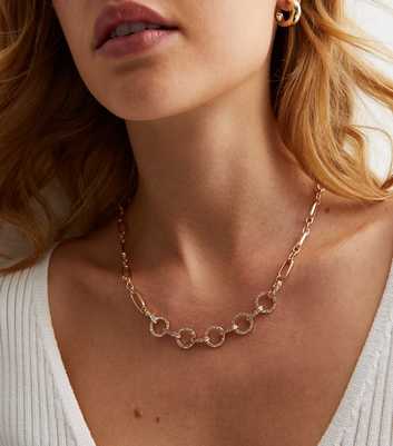 Gold Diamante Circle Chain Link Necklace