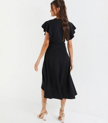 QUIZ Black Buckle Wrap Midi Dress New Look