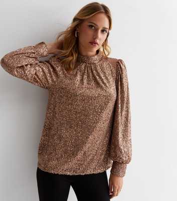 Gini London Brown Sequin High Neck Top
