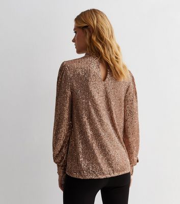 Gini London Brown Sequin High Neck Top New Look