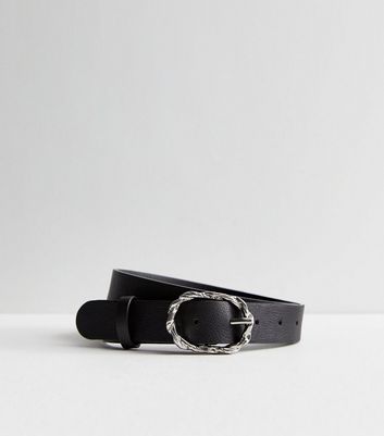 Black Leather-Look Textured Buckle Belt New Look
