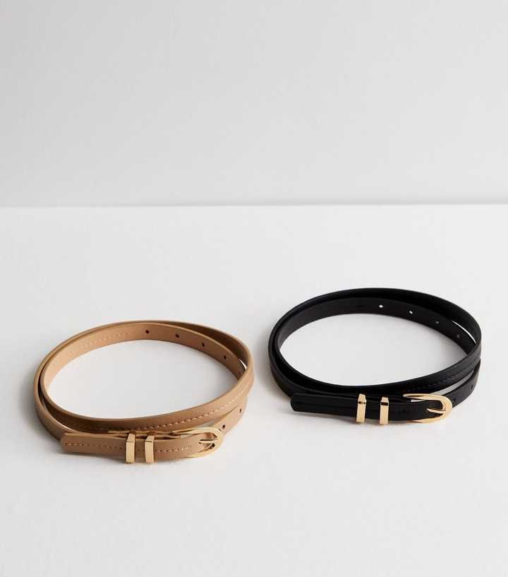 2 Pack Multicoloured Stitch Detail Skinny Belts