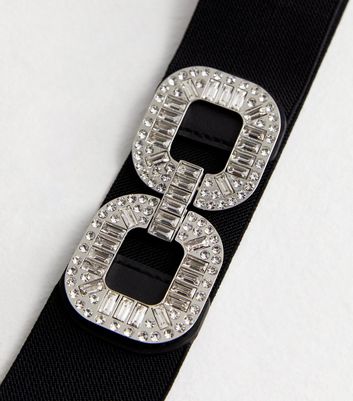 Black Diamante Buckle Belt New Look