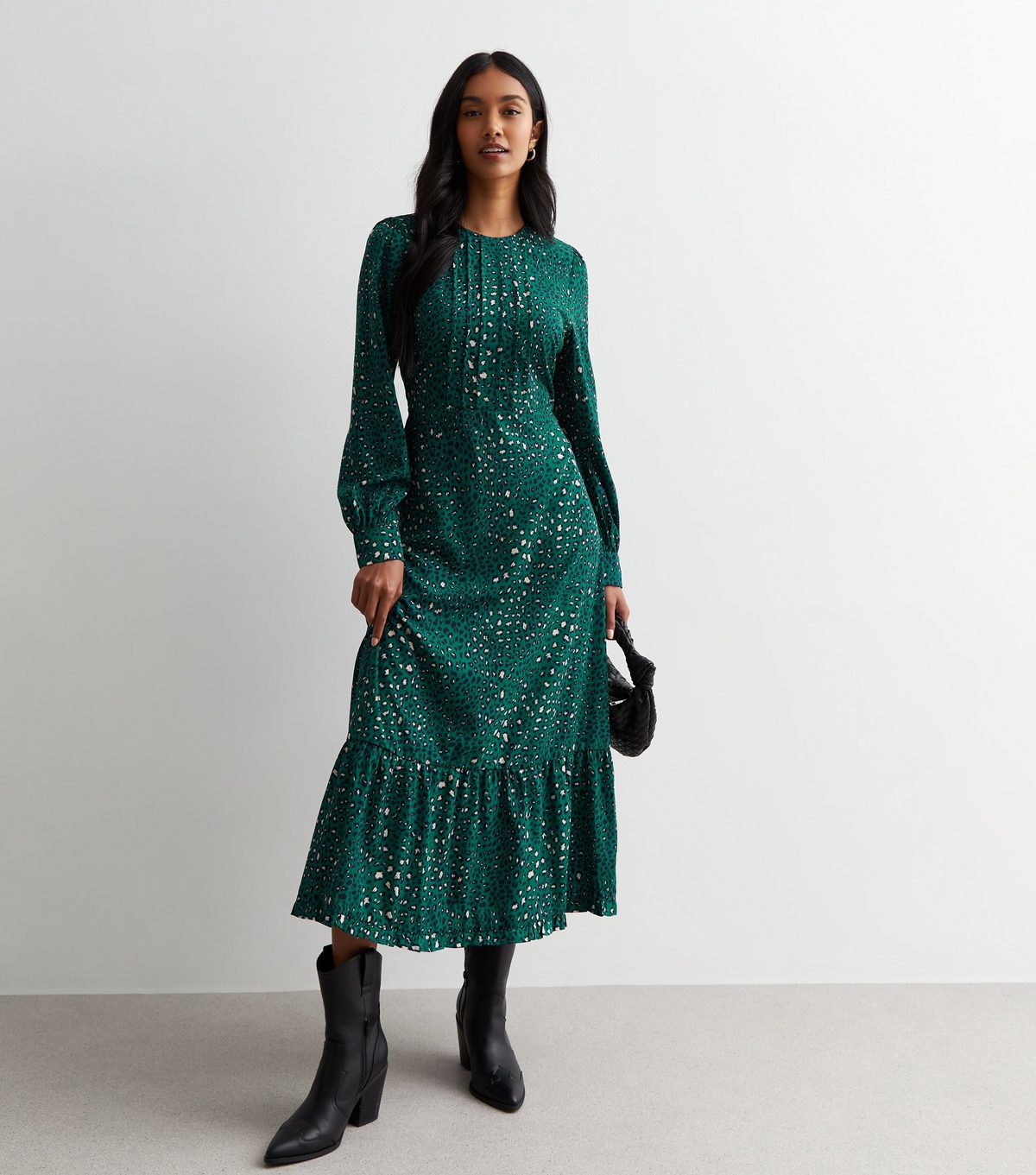Women's Dark Green Leopard Print Midi Dress Gini London New Look