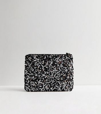 Black sequin purse top clutch