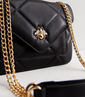 Black Quilted Bee Cross Body Bag New Look