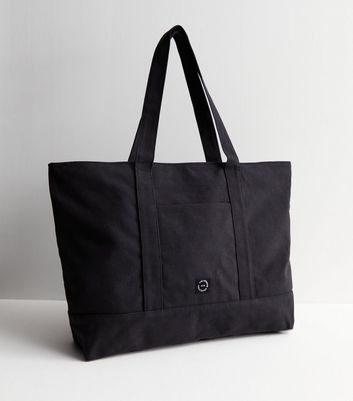 Black Canvas Oversized Tote Bag New Look