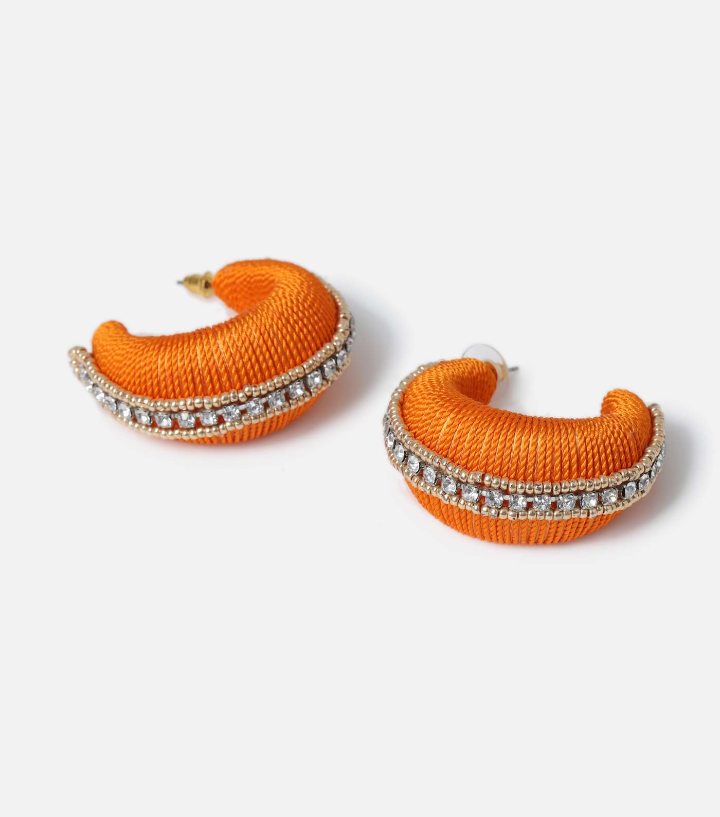 Freedom Bright Orange Diamanté Hoop Earrings Image 2