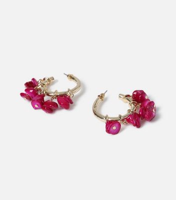 Freedom Bright Pink Shell Chipping Hoop Earrings New Look