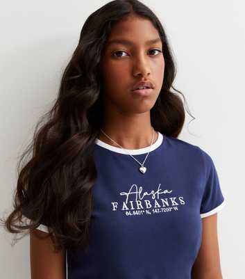 Girls Bright Blue Alaska Logo Ringer T-Shirt