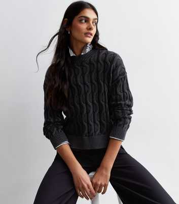 Dark Grey Cable Knit Cotton Jumper