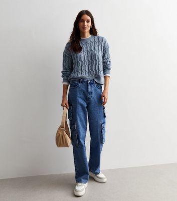 Blue Cable Knit Cotton Jumper New Look
