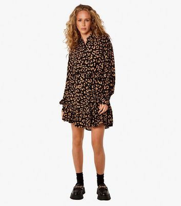 Apricot Black Leopard Print Mini Shirt Dress New Look