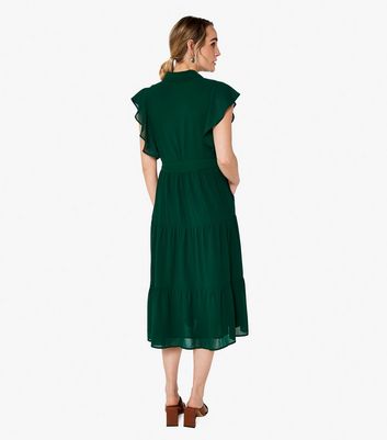 Green flutter 2025 sleeve midi dress