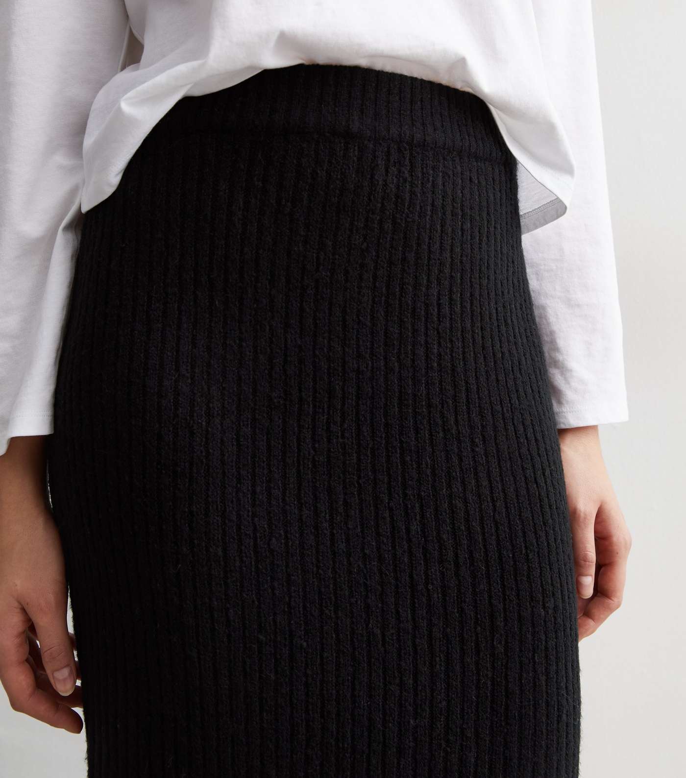 Black Ribbed Knit Midi Skirt Image 3