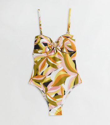 Gini London Multicoloured Tropical Print Shell Swimsuit New Look