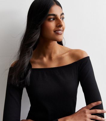 Ribbed bardot zip up long sleeve