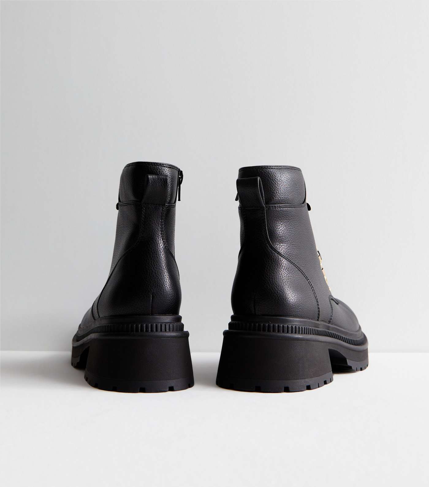 Black Leather-Look Chunky Biker Boots Image 4