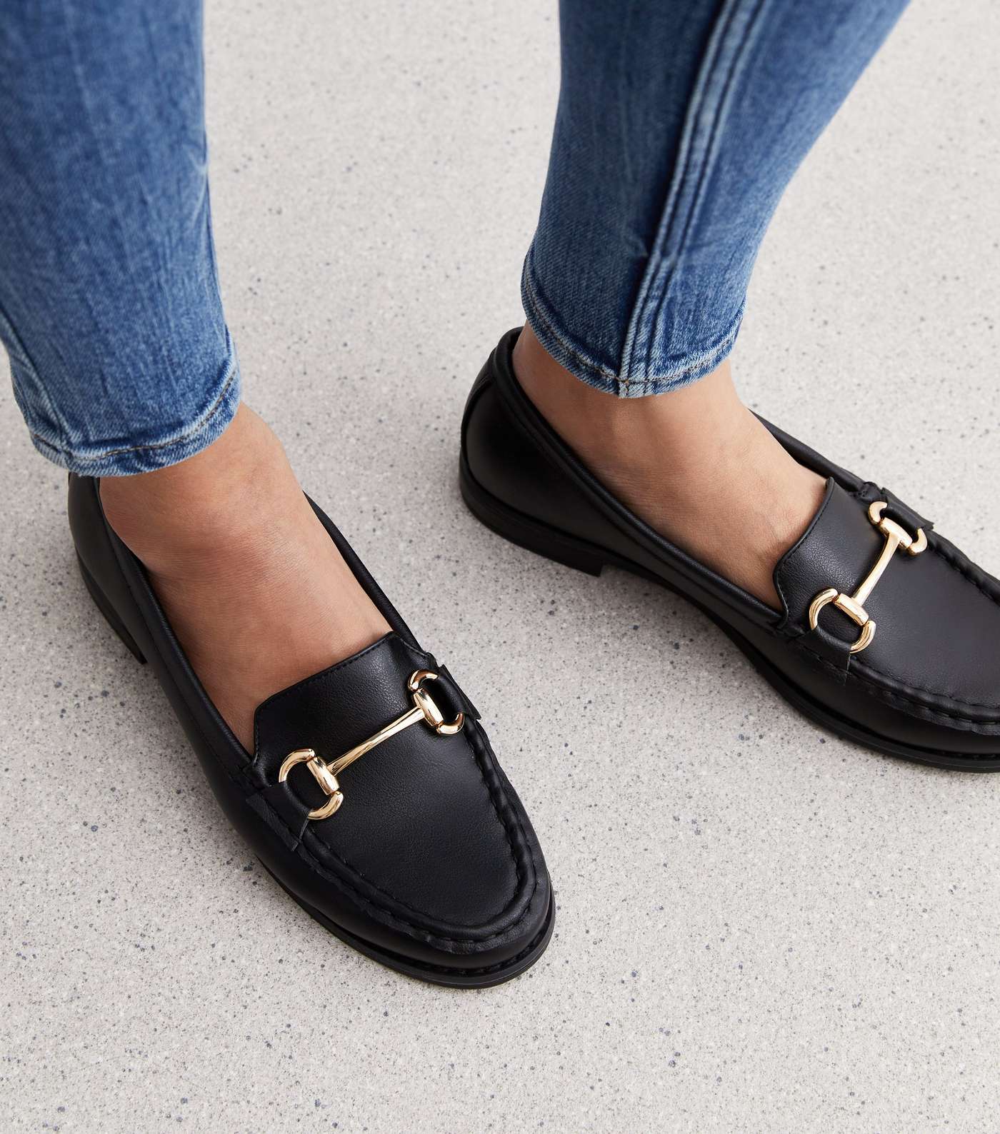 Black Leather-Look Snaffle Trim Loafers Image 2