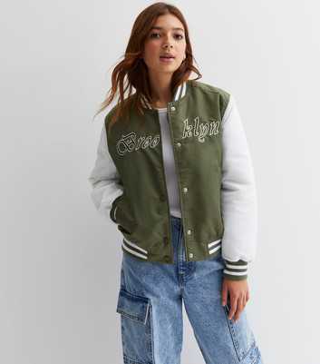 Girls Khaki Brooklyn Logo Varsity Jacket