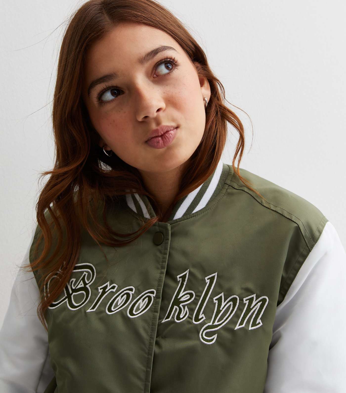Girls Khaki Brooklyn Logo Varsity Jacket Image 2
