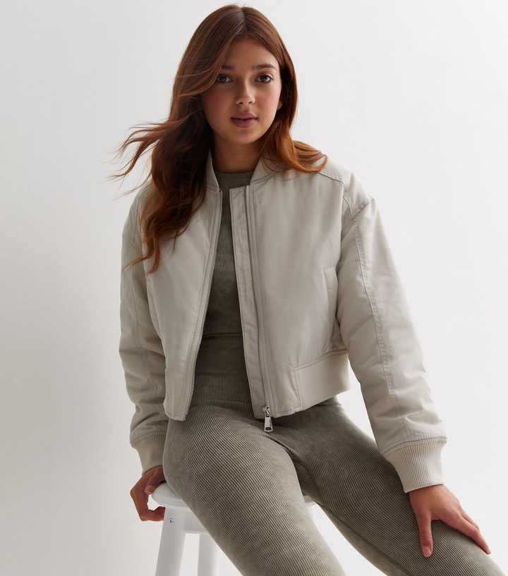 Girls Off White Puffer Bomber Jacket