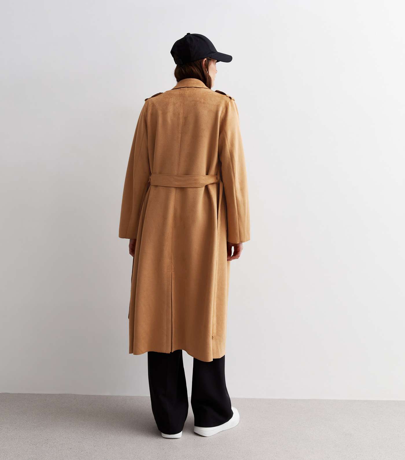 Light Brown Suedette Belted Trench Coat Image 4