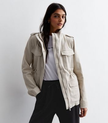 Stone Cotton Gathered Waist Jacket | New Look