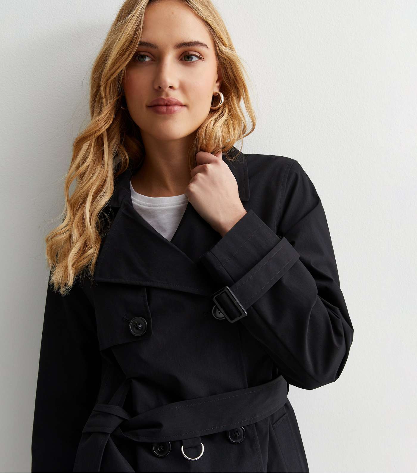 Black Belted Trench Coat Image 2