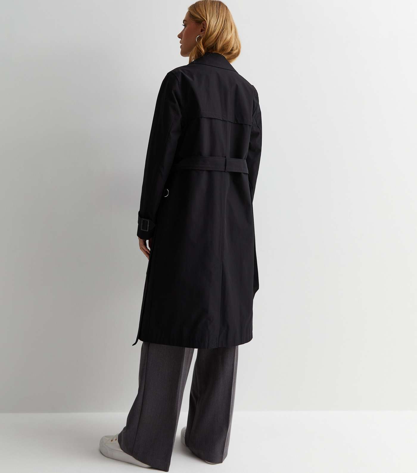 Black Belted Trench Coat Image 4
