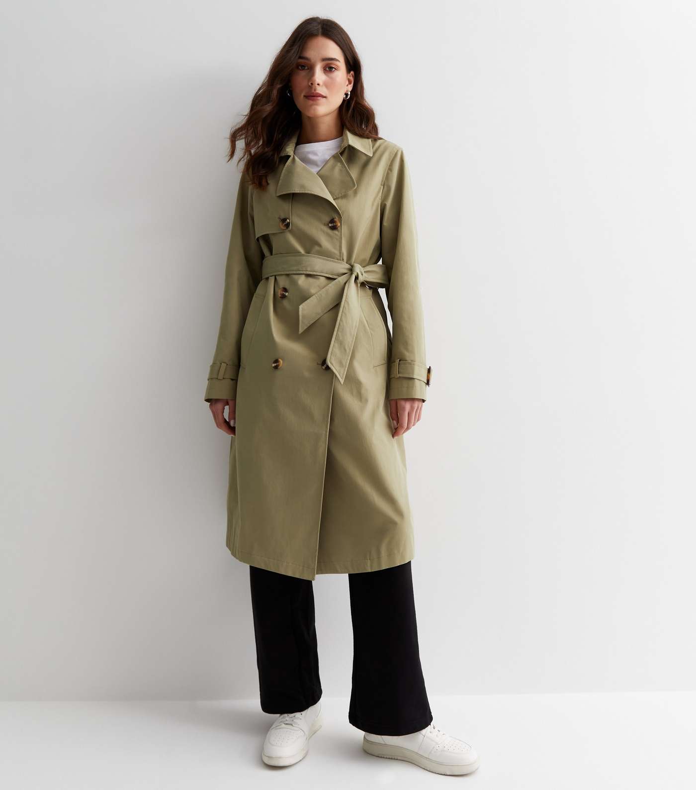 Olive Belted Trench Coat Image 3