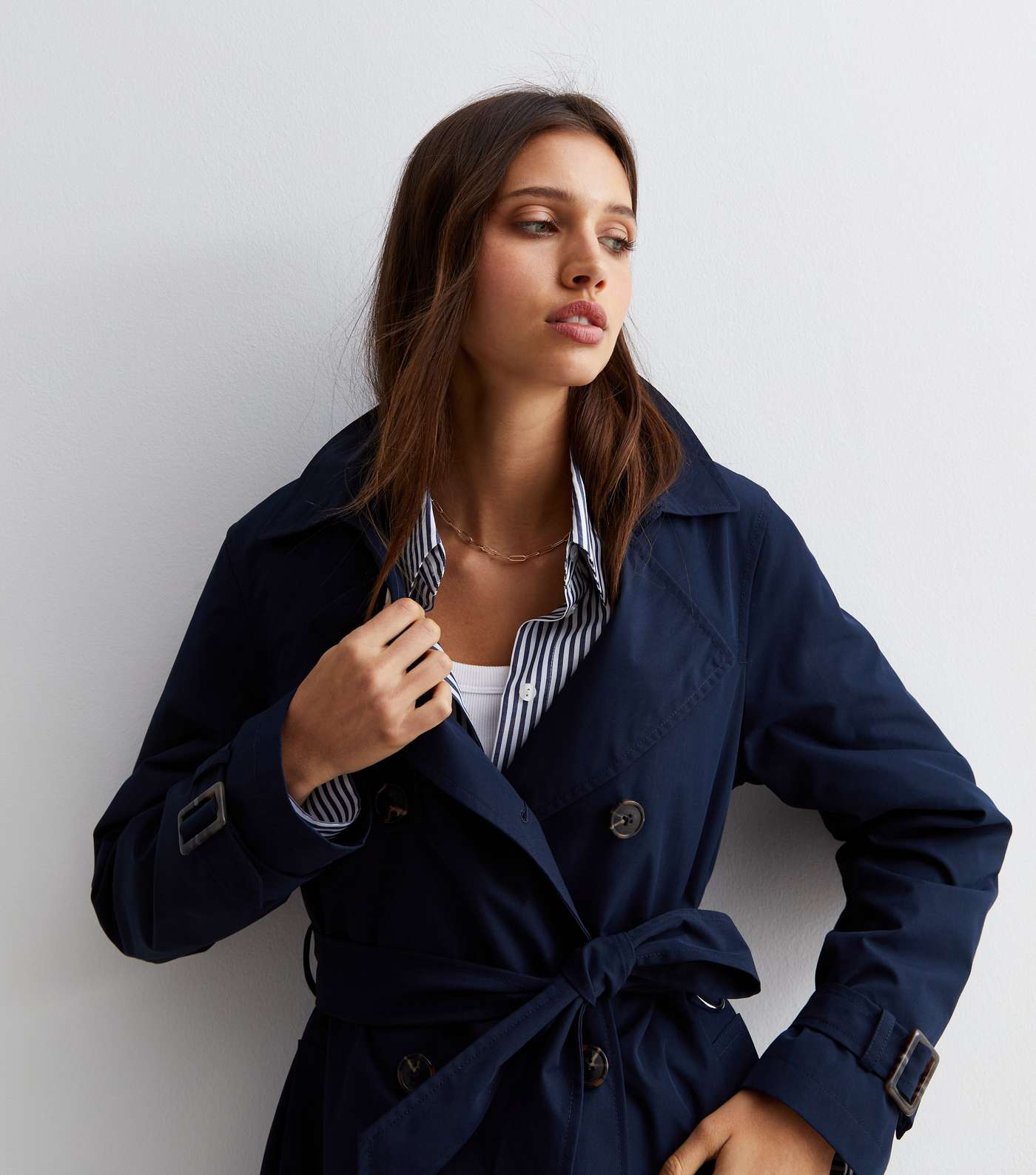 Navy Belted Trench Coat Image 3
