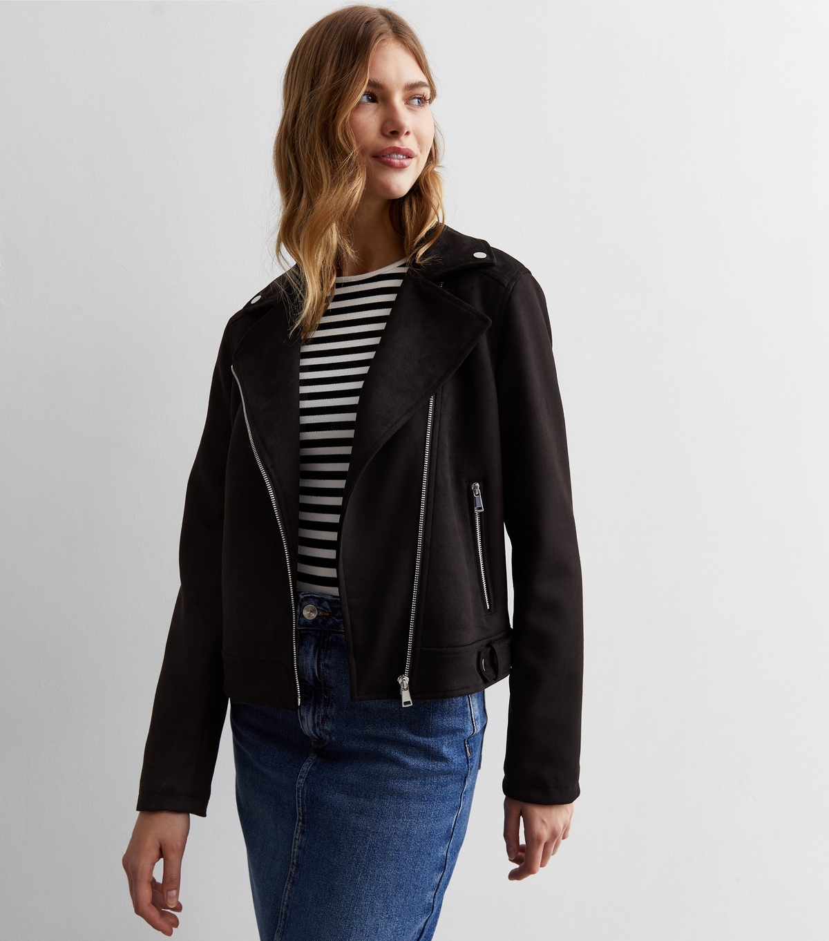 Women's Black Suedette Biker Jacket New Look