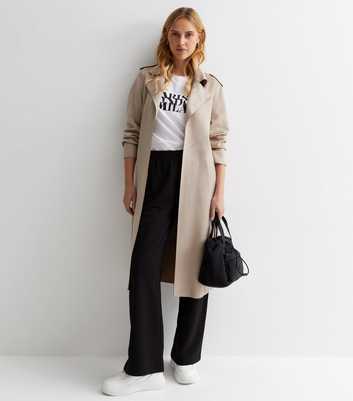 Stone Suedette Belted Duster Coat
